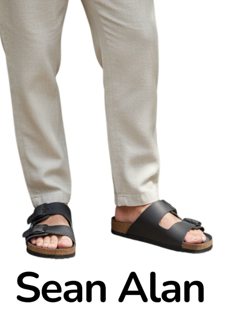 Sean Alan Black Unisex Leather Cork Footed 2 Strap Adjustable Sandal (M9/W10.5)
